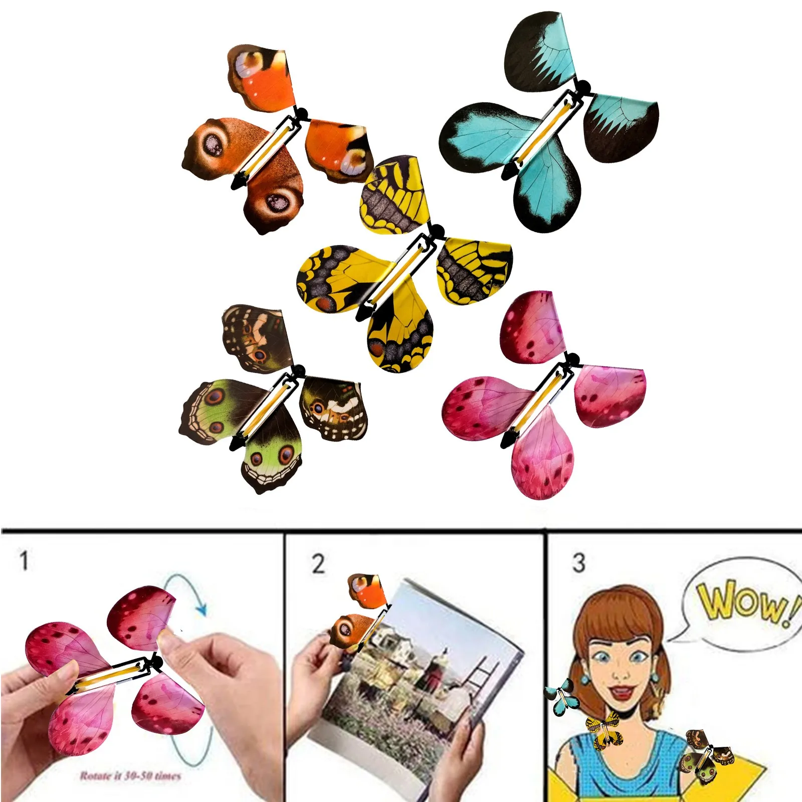 

Wrap Magic Flying Butterfly Clockwork Rubber Band Powered Butterfly Waterproof Christmas Outdoor Garden Holiday Decoration#40