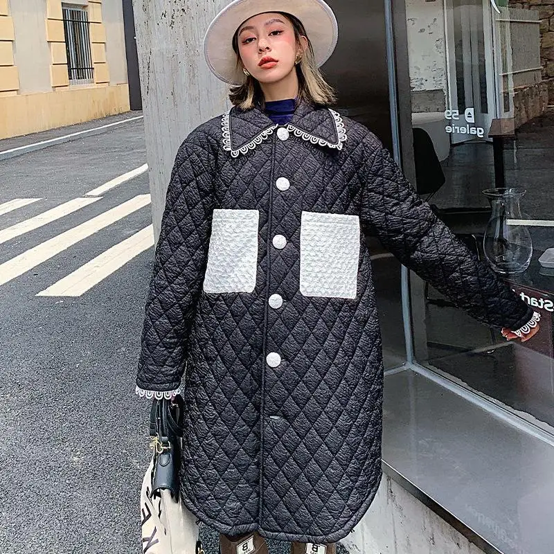 

Зимняя новинка, свободные длинные теплые парки с кружевным воротником и кукольным воротником, женское повседневное пальто с длинным рукаво...