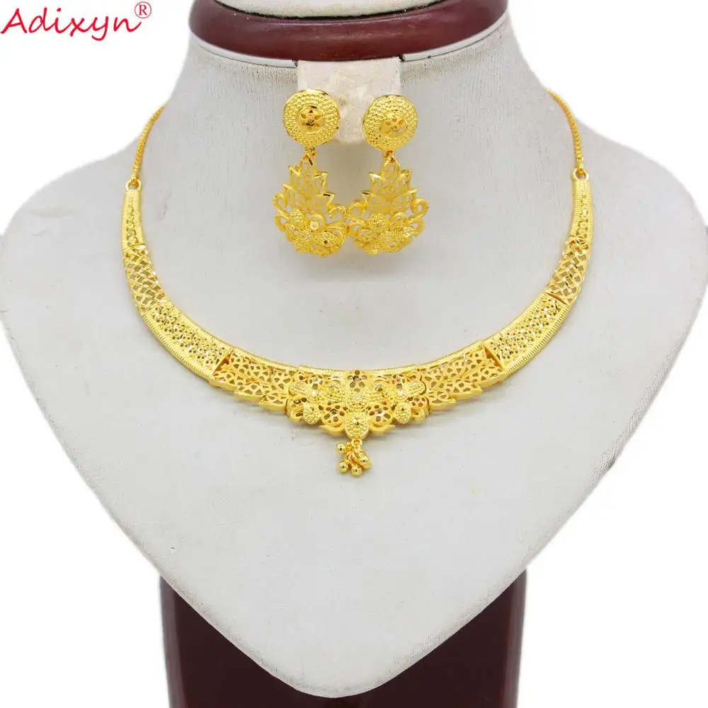 Adixyn этнический ювелирный набор Чокеры ожерелье золотого цвета/медные серьги с кисточками для женщин Дубай/эфиопские подарки для вечерние ...