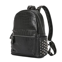 fashion rivets men backpack large capacity crocodile pattern man laptop backpack 15 6 casual travel bag pu leather bagpack black