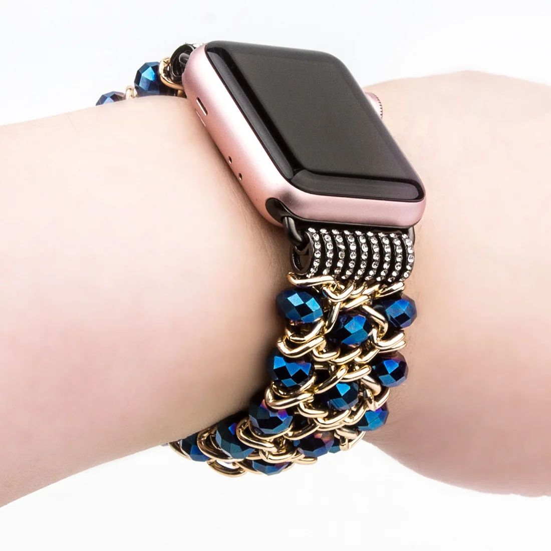 Ремешок из голубого хрусталя для Apple Watch браслет с бусинами 38 мм 40 42 44 Iwatch SE 6 5 4 3