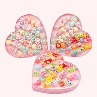 36pcs cartoon kids rings set kawaii mixed acrylic resin heart flower adjustable ring for girls childrens gifts toys jewelry box