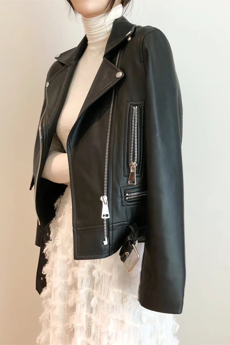 Fitaylor Женская куртка из искусственной кожи черная мотоциклетная кожаная