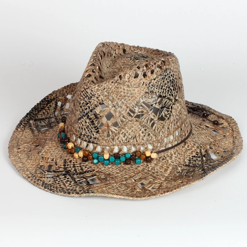 

wholesale gradient color printed men and women natural grass straw cattle man cowboy hat beach hat