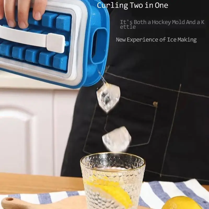 

Blue Silicone Curling Bottle Foldable Ice Tray Ice Storage Box 36-cell Lid Wine Quick-frozen Water Mold Summer Preference