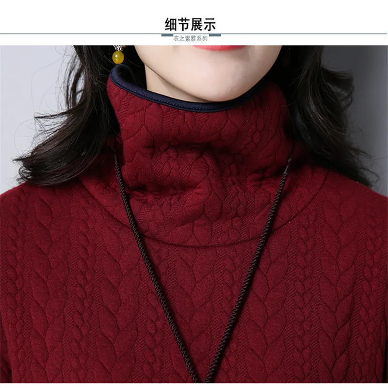 

Women's winter dress 2019 High collar A-line Thicken velvet plus-size dress Fashion Retro keep warm loose casual dress