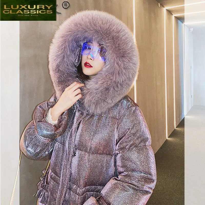 

Fashionable Winter Down Jacket Women 2021 Korean Long Warm Woman Parkas Star Shining Coat Female Clothes Fox Fur Collar 5