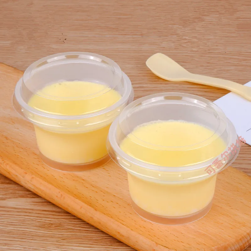 

50pcs High temperature resistant baking pudding cup 100ml 200ml yogurt disposable thick plastic dessert ice cream cup with lid