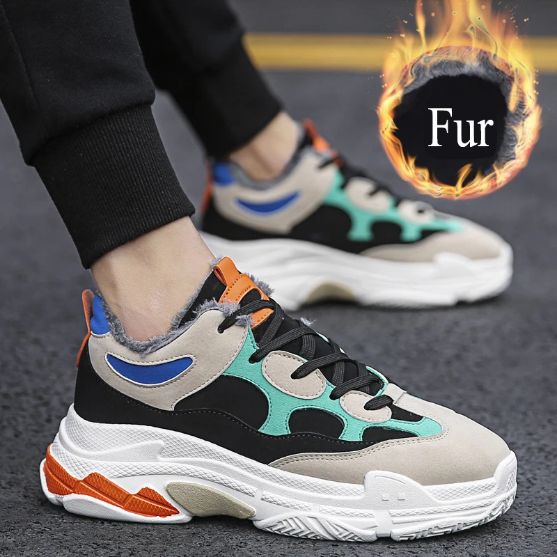 Оранжевый Men Boots Winter With Fur Warm Snow Boots Men Winter Boots Shoes Men Footwear Fashion sneakers Shoes - Цвет: Оранжевый