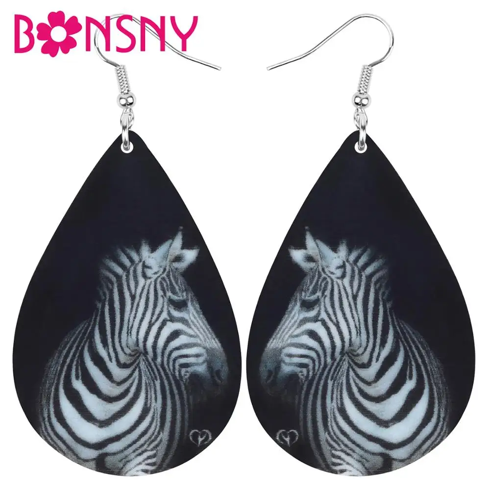 

Bonsny Acrylic Teardrop Stripe Zebra Earrings Animal Drop Dangle Jewelry For Women Girl Teen Kid Teen Charm Decoration Gift Bulk