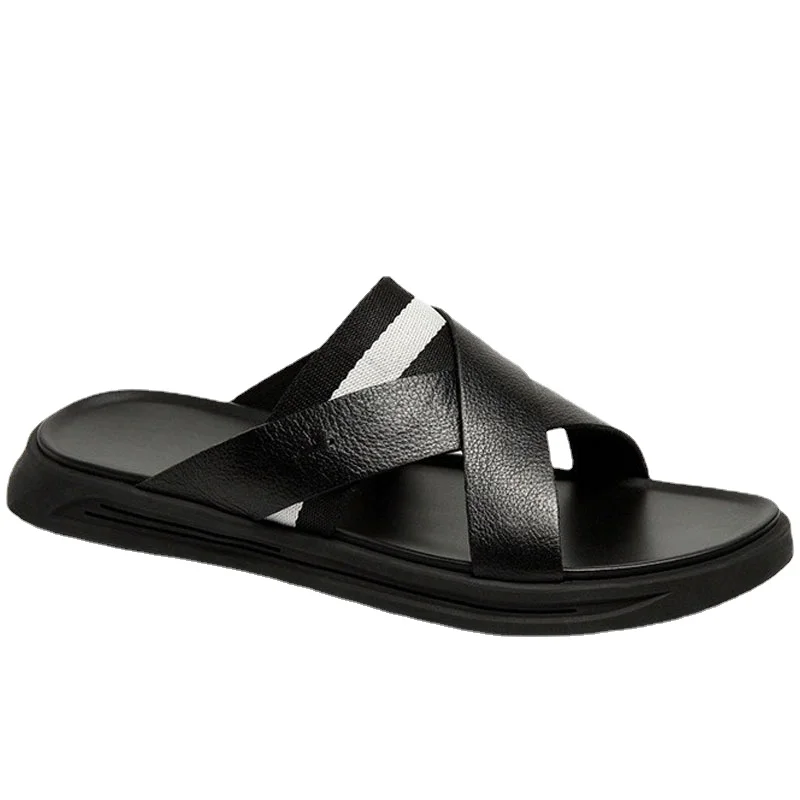 

Fashion Summer Men 2021 Platform Genuine Leather Sandals Top Quality Personalized Black Beach Slippers Sandalias Hombre
