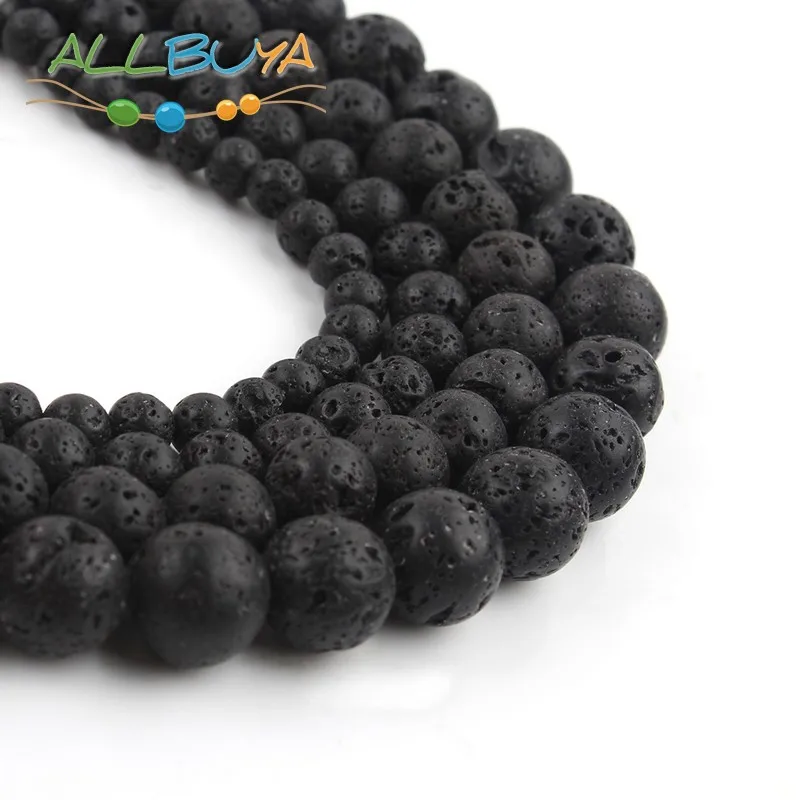 

2 Strands Natural Black Lava Volcanic Stone 4/6/8/10/12mm Round Beads for Jewelry Making DIY Bracelet 15'' Wholesale