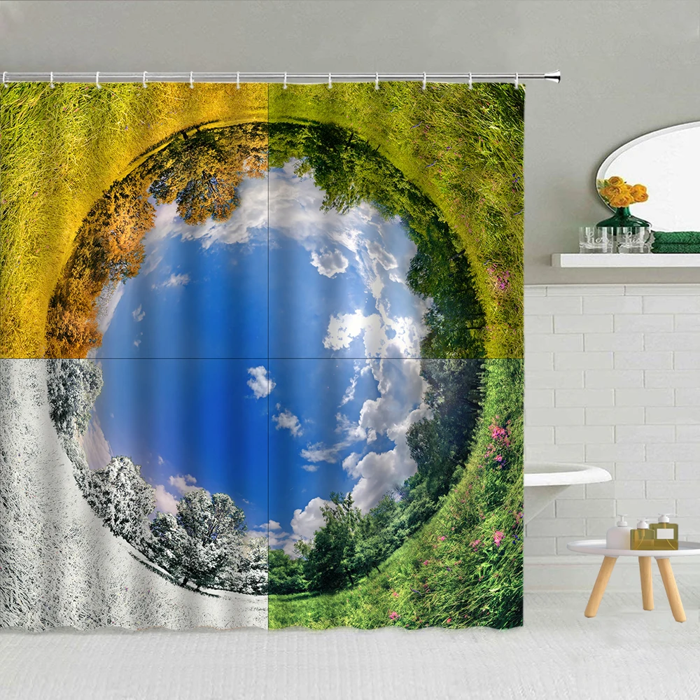 

Shower Curtain Set Earth Starry Lawn Waterproof Polyester Fabric Bath Curtains High Quality Bath Screen With Hooks 3D Printing