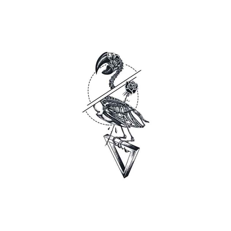 

205MM×110MM Long-lasting Waterproof Tattoo Sticker Love's swan song Black and white animal mechanical bird street flower arm fem