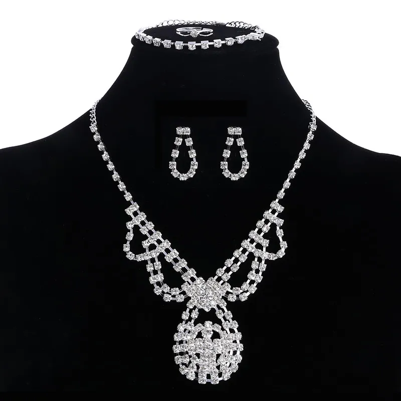MINHIN австрийский кристалл свадебные комплекты украшений для женщин Bijoux аксессуары для бракосочетания сверкающие посеребренные кулон ожерелье наборы - Окраска металла: 732