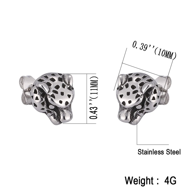 Женские серьги-гвоздики с головой леопарда из нержавеющей стали | Украшения и