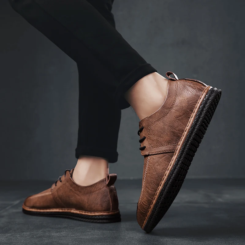 

leather Men Casual Shoes Moccasins oxfords Breathable Driving Shoes Men outdoor lace up Soft sneakers footwear zapatos de hombre
