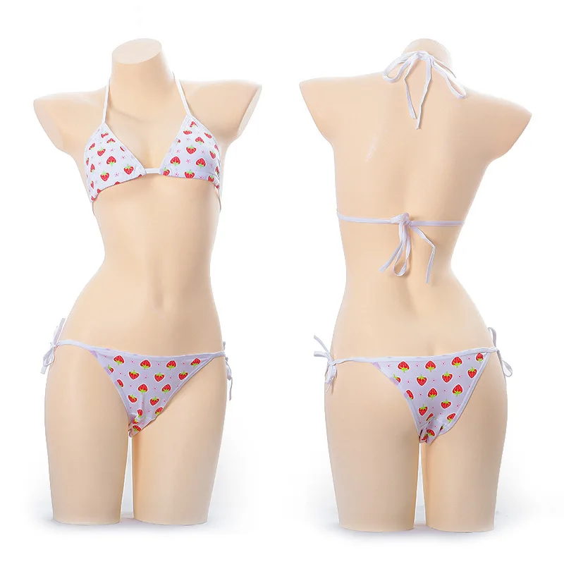 

Japanese Lingerie Sexy Hot Erotic Anime Cosplay Underwear Set Kawaii Mini Bikini Blue Pink Striped Bra Set For Women