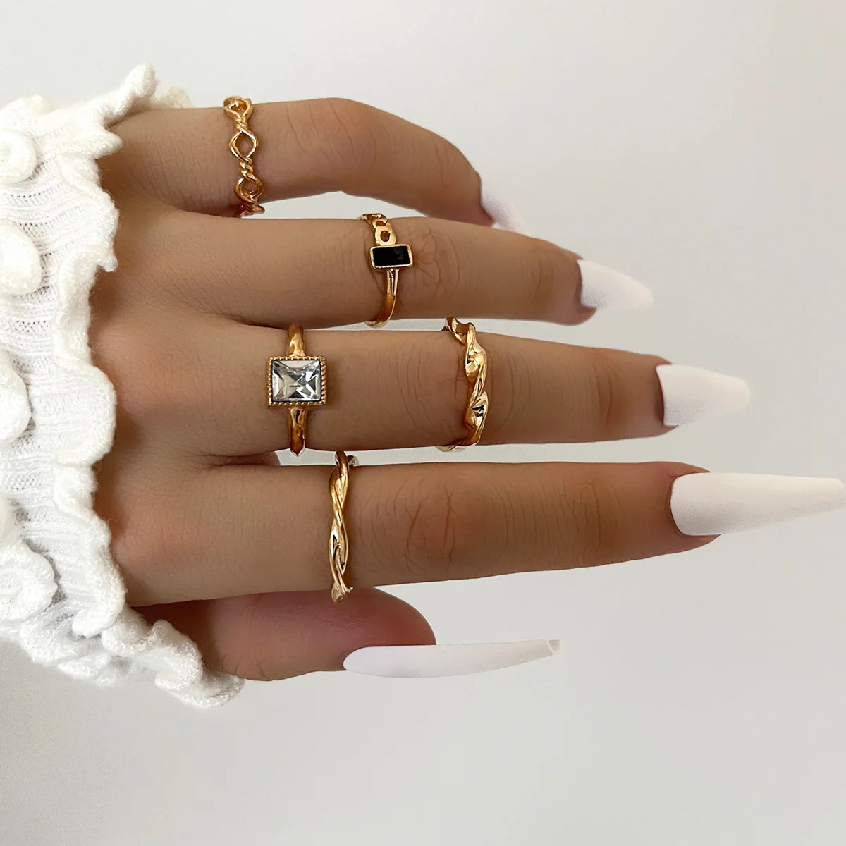 

Sindlan 5Pcs Vintage Crystal Gold Rings for Women Kpop Geometric Set Female Charms Fashion Jewelry Anillos Mujer Bague Femme