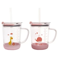 350ml milk cup with cover handle straw kids infants baby drinkware sippy water bottle