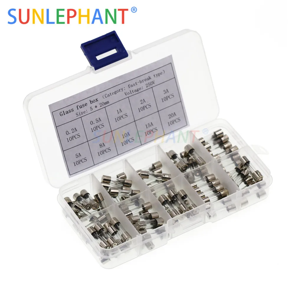 

100Pcs Set 5x20mm Quick Blow Glass Tube Fuse Assorted Kits,Fast-blow Glass Fuses