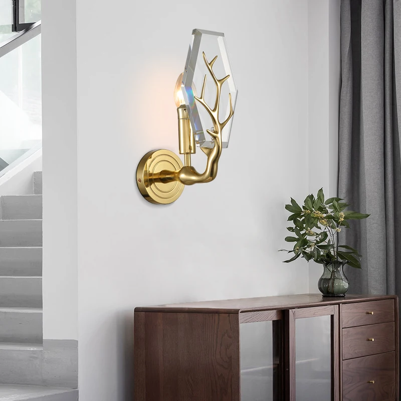 Художественная галерея олень рога Led настенный Бра кристалл светильник для