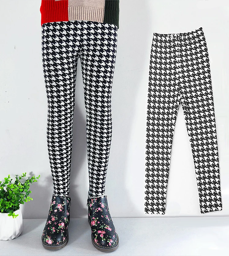 Houndstooth Зимние штаны для детей, зима г., плотные теплые штаны в горошек леопардовые бархатные штаны для девочек, леггинсы для девочек - Цвет: Houndstooth