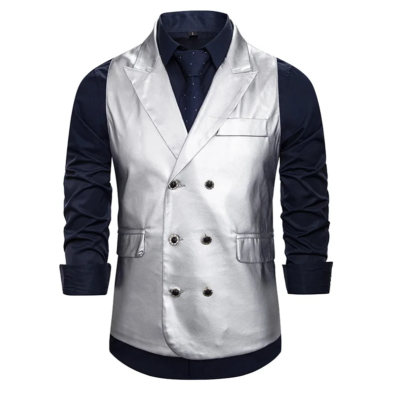 

Men's Glossy Suit Vest Waistcoat Sleeveless Jacket Men Casual Slim Fit Gilet Homme Vests For Man Party Stage Costume S-2XL