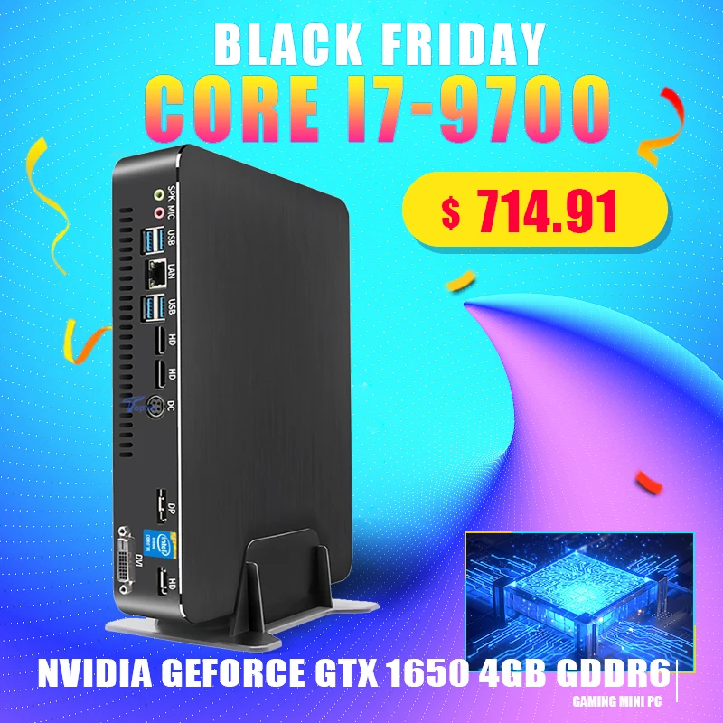 Настольная версия игровой мини-ПК Intel Core i7-9700 8 ядер потоков GeForce GTX 1650 GDDR6 2 * HDMI2.0 1 DP