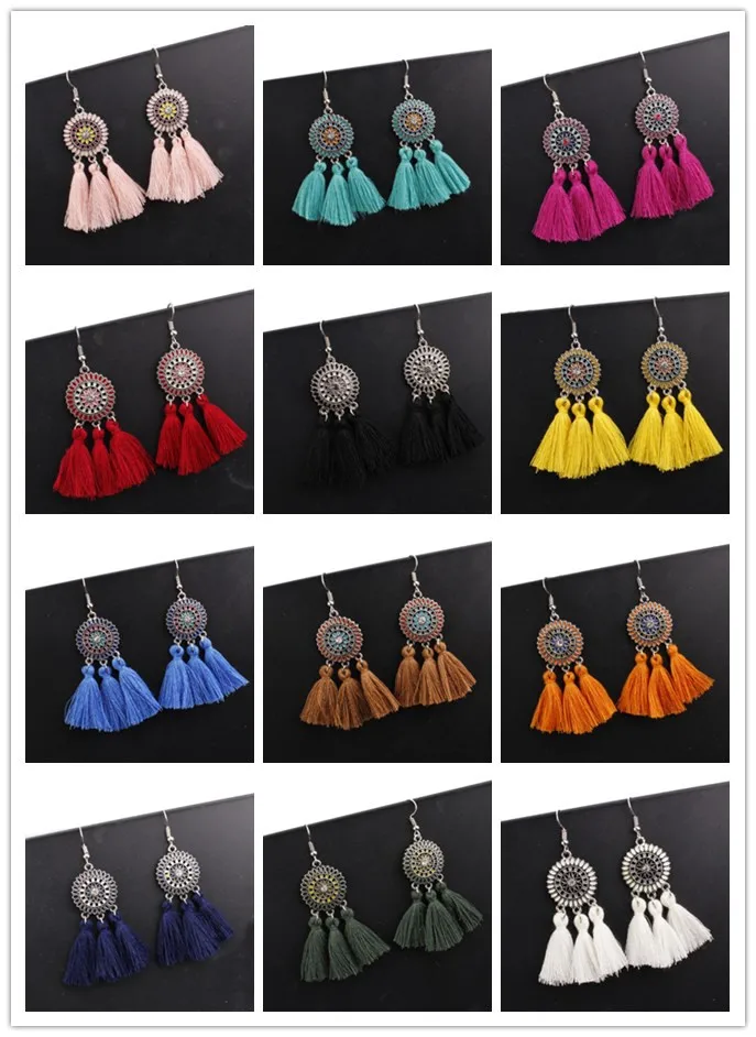 12 style fashion bohemian tassel long sun flower earrings white red silk fabric drooping women jewelry | Украшения и аксессуары