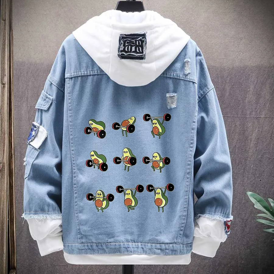 

Черная джинсовая куртка для мужчин, демисезонная Милая тренировочная винтажная Женская куртка с рисунком авокадо, модная уличная одежда