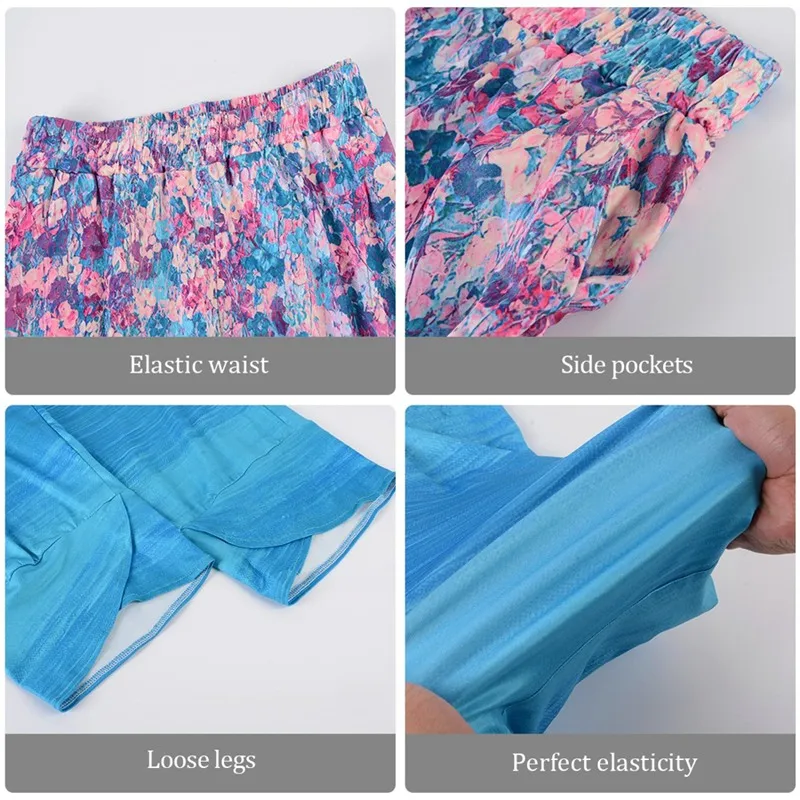 

Women Harem Pants Vintage Floral Printed Vintage Retro Wide Leg Trousers Summer Casual Pocket Pantalon Elastic Waist Loose Pants