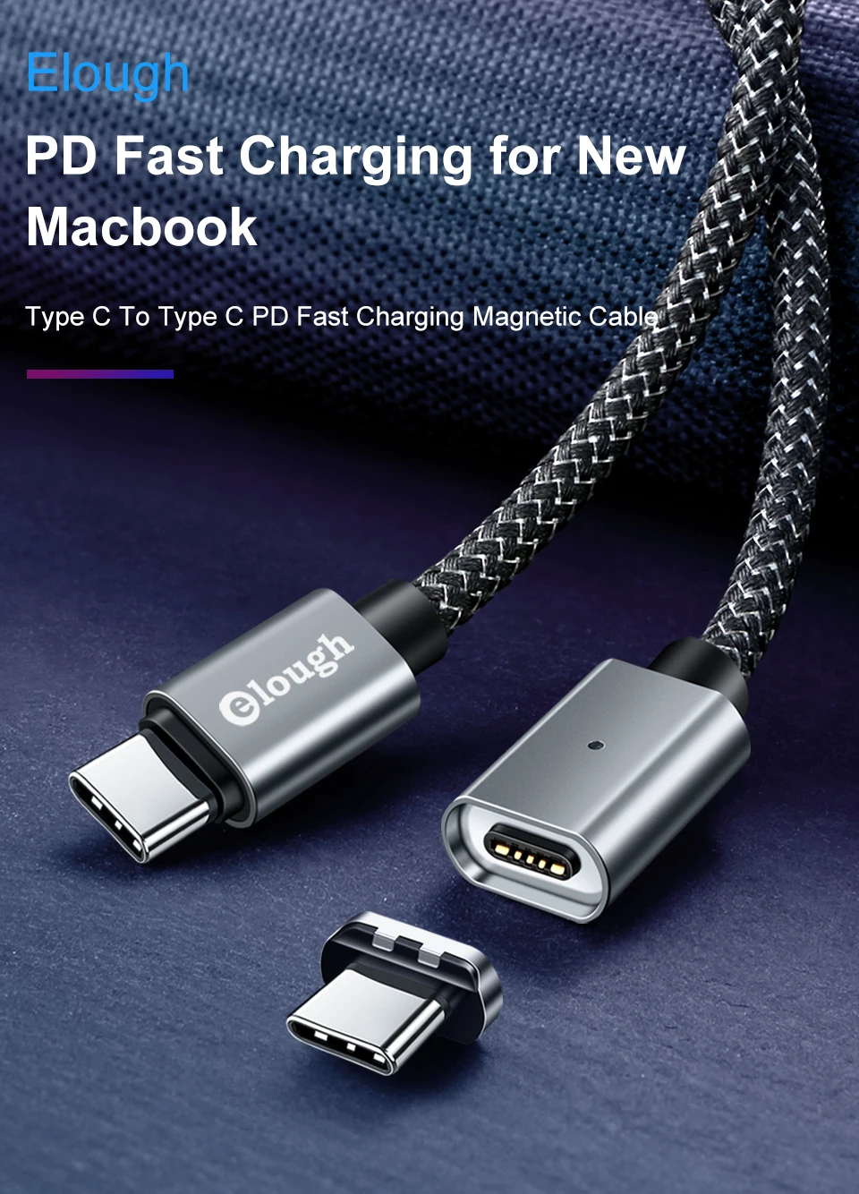 Elough 20 в 5A usb type C Магнитный кабель для нового Macbook huawei Matebook Xiaomi ноутбук мобильный телефон Быстрая зарядка PD магнит зарядное устройство