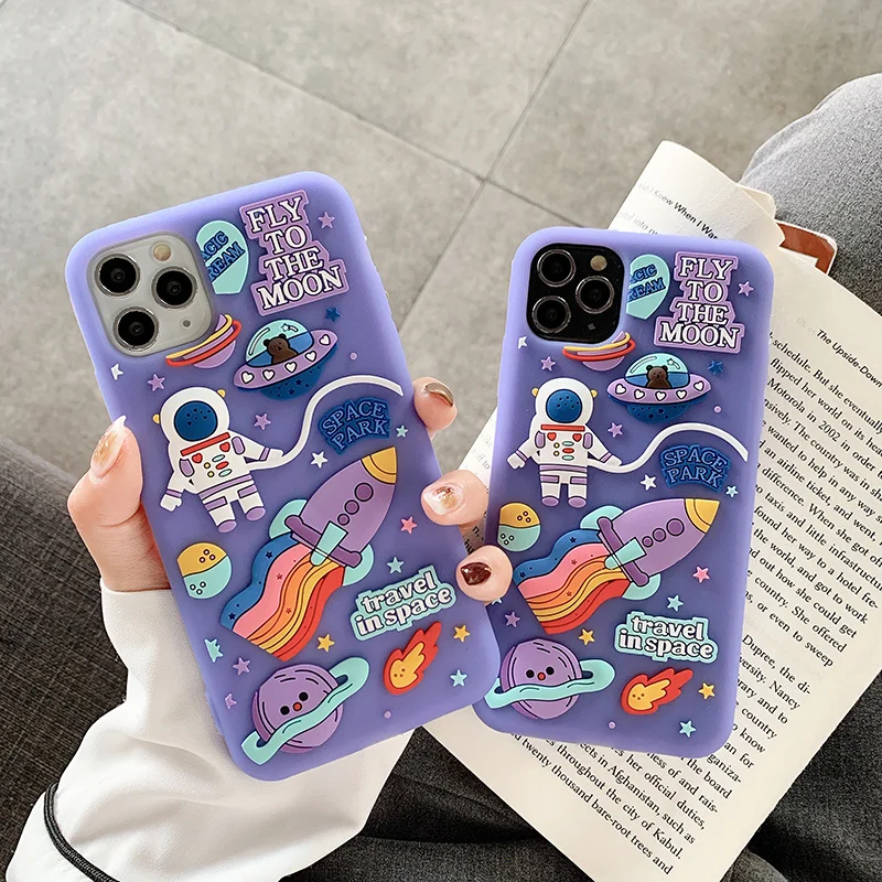 Милый мультяшный 3D чехол с космосом астронавтом для iPhone 11 12 Pro Max Mini XS X XR 7 8 Plus SE 2020
