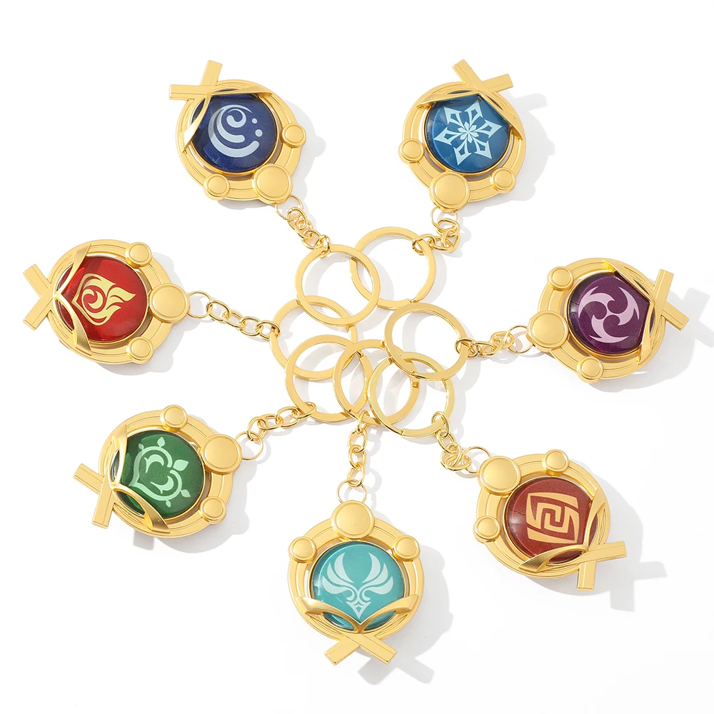 Game Genshin Impact Vision Lnazuma Ganyu Keqing Wendi Xiao Keychain Luminous 7 Element Weapons Eye Of Original God Toy KeyRing | Украшения