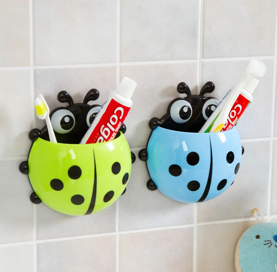 

Cute ladybug insect toothbrush holder Cartoon Toiletries Toothpaste Holder Wall Suction Bathroom Sets cup tooth brush containe