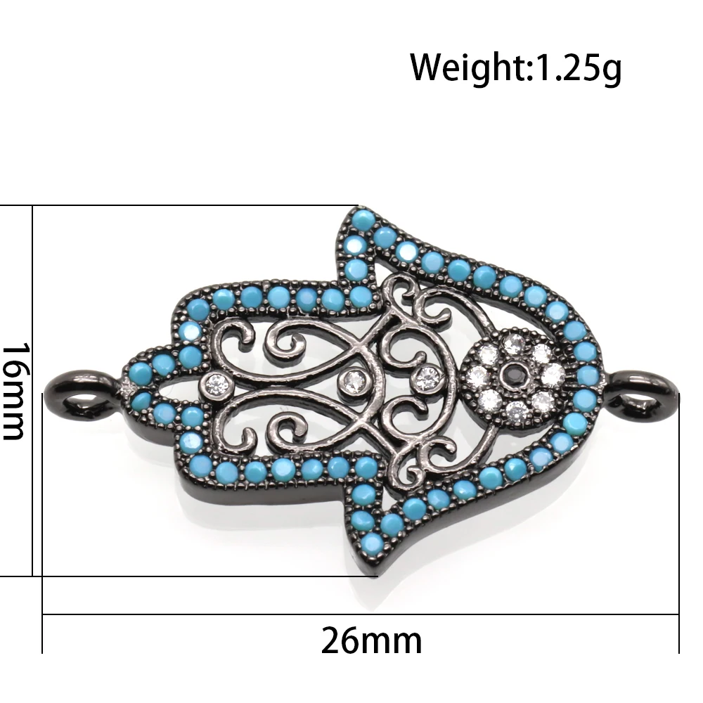 KAMAF 4pcs/pack Handmade DIY Hollow Two-handed Palm Ornament Bracelet Connector Devil Eye Micro-inlaid Zircon | Украшения и