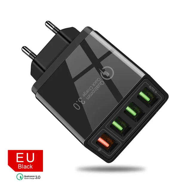 EU BLACK Мощное зарядное устройство для Iphone, быстрая зарядка 3,0, двойное Usb зарядное устройство, 2А, дорожное Usb зарядное устройство, адаптер для samsung, Xiaomi, 18 Вт, зарядное устройство - Тип штекера: EU BLACK