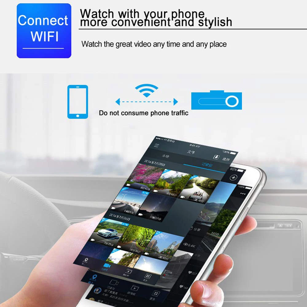 Автомобильный видеорегистратор Wi-Fi 360 градусов Full HD 720P Автомобильный видеорегистратор Цифровой видеорегистратор с микрофоном Автомобильная камера видеорегистратор DVRs