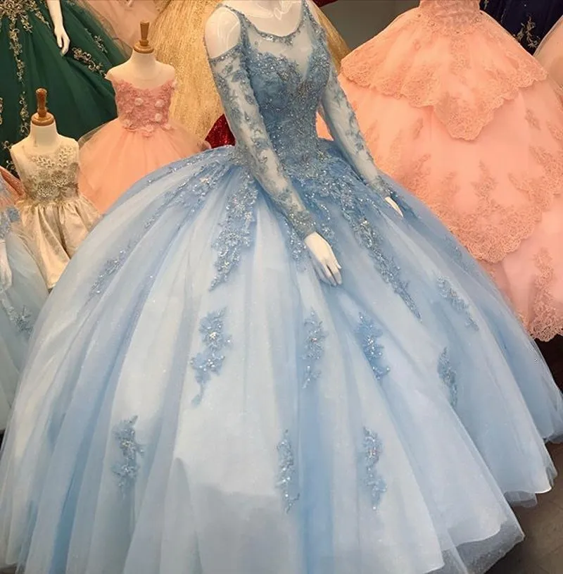 Charming Quinceanera Dresses Ball Gown Long Sleeve Lace Tulle Prom Debutante Sixteen 15 Sweet 16 Dress vestidos de 15 anos