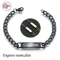 goxijite customized words bar chain bracelet for men stainless steel adjustable engraving name black bangle party jewelry