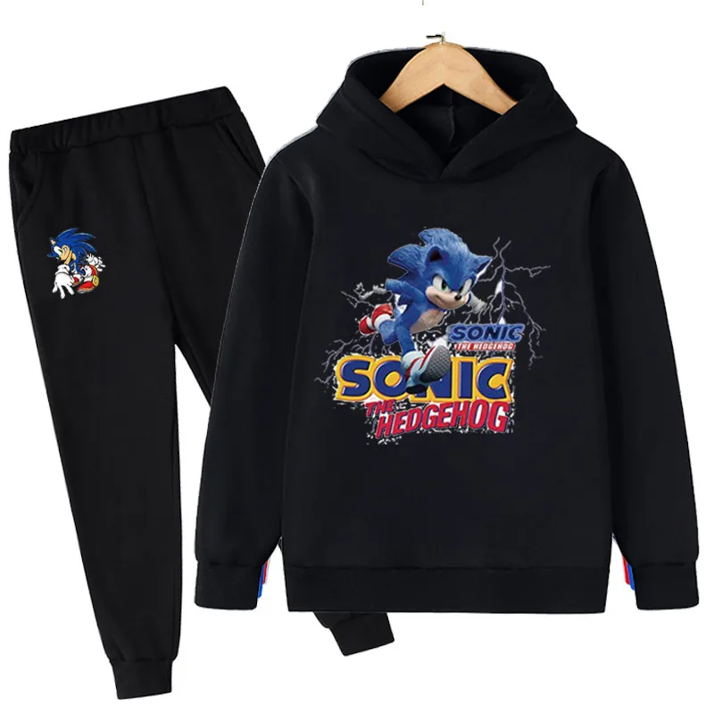 

winter Hoodie Cartoon Set Sonic Cotton Children Hoodie + Pants Two-piece Set Boys and Girls Fashion Clothes Sets Boys 4-14 Years