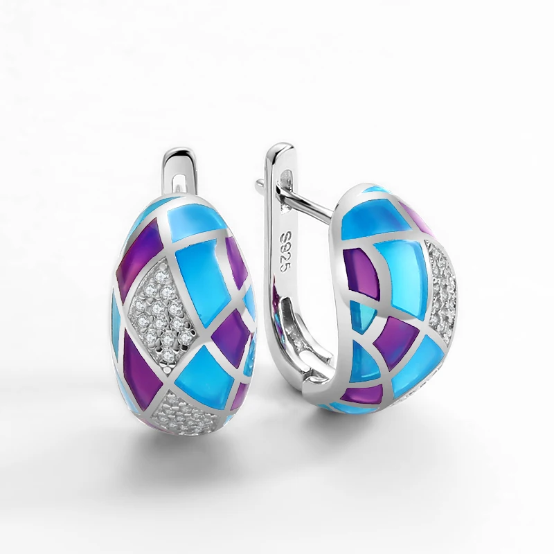 

925 sterling silver Mesh Noble and elegant pattern zircon Earrings Trendy Party Fine Jewelry Earring For Women Handmade Enamel