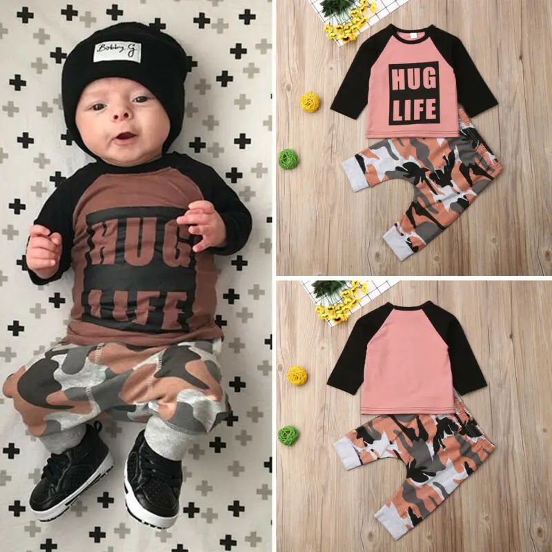 

Newborn Toddler Baby Boy 0-24M Autumn Clothes Tops T-shirt Camo Long Pants Outfits Set