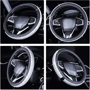 

Universal Rhinestones Shiny Steering Wheel Cover with Red Leather