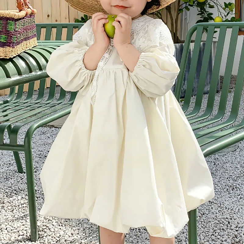 Весна-Осень 2021 детское белое кружевное платье для девочек праздничная одежда
