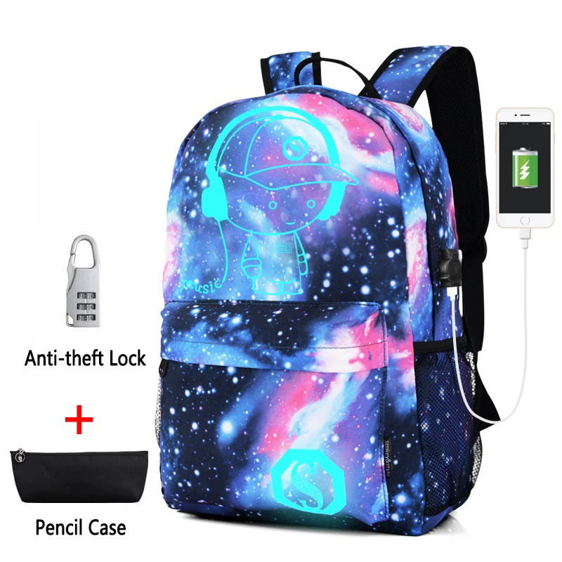 Мужской рюкзак студенческий школьный со светящимся рисунком на тему аниме USB