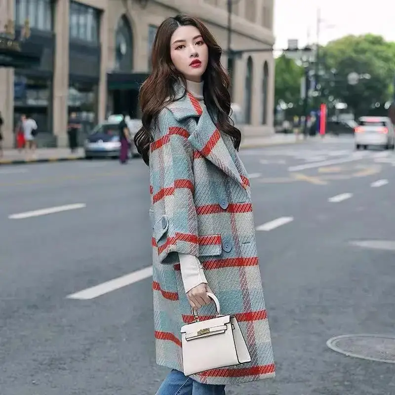 

Женское шерстяное пальто, свободное осенне-зимнее пальто из твида, 2021