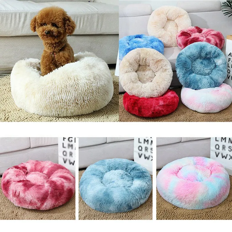 Pet Dog Dounts Soft Beds Long Plush Calming Couch Bed Puppy Cushion For Small Large Cat House Sofa Kennel | Дом и сад