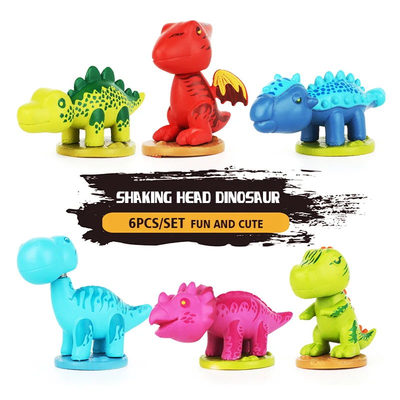 

6pcs/Set Shaking Head Dinosaur Doll Car Interior Ornaments High Quality Perfect Paint Cai Decoration Dashboard Car Accessories